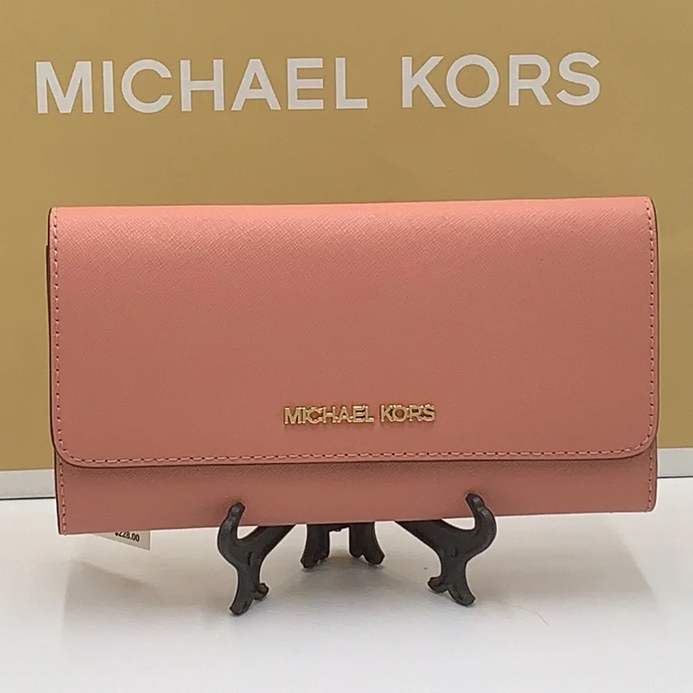 MICHAEL KORS JET SET TRAVEL LARGE TRIFOLD WALLET SUNSET ROSE COLOR